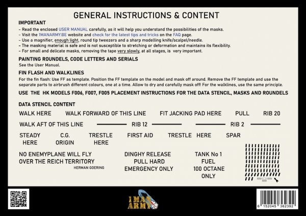 1 Man Army 48KIT006 Full Masking Set Avro Lancaster (HK Models) 1/48