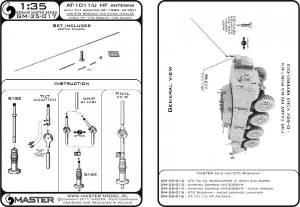 Master GM-35-017 Modern AFV Antenna AT-1011/U HF with tilt adapter RF-1980-AT-001 for KTO Rosomak and other vehicles (1:35)