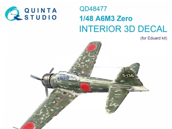 Quinta Studio QD48477 A6M3 Zero 3D-Printed coloured Interior on decal paper (Eduard) 1/48