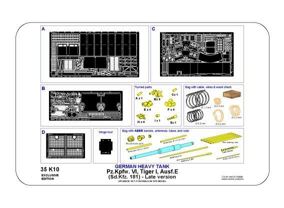 Aber 35K10 Pz.Kpfw. VI Ausf.E (Sd.Kfz.181) Tiger I – Late version (premium set) (1:35)