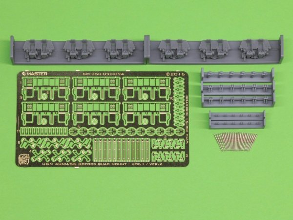 Master SM-350-094 USN 40 mm/56 Bofors quadruple mount ver.2 / with Mk-51 director - (resin, PE and turned parts) - (6pcs) 1:350 