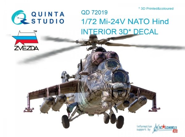 Quinta Studio QD72019 Mi-24V NATO 3D-Printed &amp; coloured Interior on decal paper (for Zvezda kit) 1/72