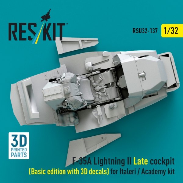 RESKIT RSU32-0137 F-35A Lightning II Late cockpit (Basic edition with 3D decals) for Italeri / Academy kit (3D Printed) (1/32)