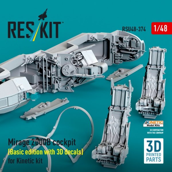 RESKIT RSU48-0374 Mirage 2000B cockpit (Basic edition with 3D decals) for Kinetic kit (3D Printed) (1/48)