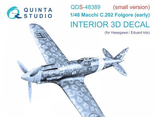 Quinta Studio QDS-48389 Macchi C.202 Folgore Early 3D-Printed &amp; coloured Interior on decal paper (Hasegawa/Eduard) (Small version) 1/48