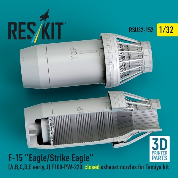 RESKIT RSU32-0152 F-15 "Eagle/Strike Eagle" (A,B,C,D,E early,J) F100-PW-220 closed exhaust nozzles for Tamiya kit (3D Printed) 1/32