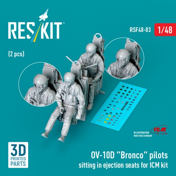 RESKIT RSF48-0083 OV-10D "Bronco" pilots sitting in ejection seats for ICM kit (2 pcs) (3D Printed) (1/48)
