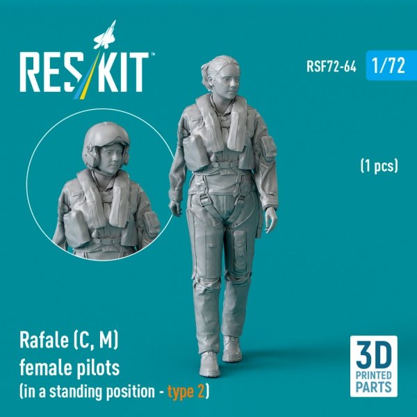 RESKIT RSF72-0064 Rafale (C, M) female pilot (in a standing position - type 2) (1 pcs) (3D Printed) (1/72)