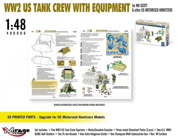 Mirage Hobby 480006 WW2 US Tank Crew With Equipment For M8 Scott And Other US Motorised Howitzers 1/48