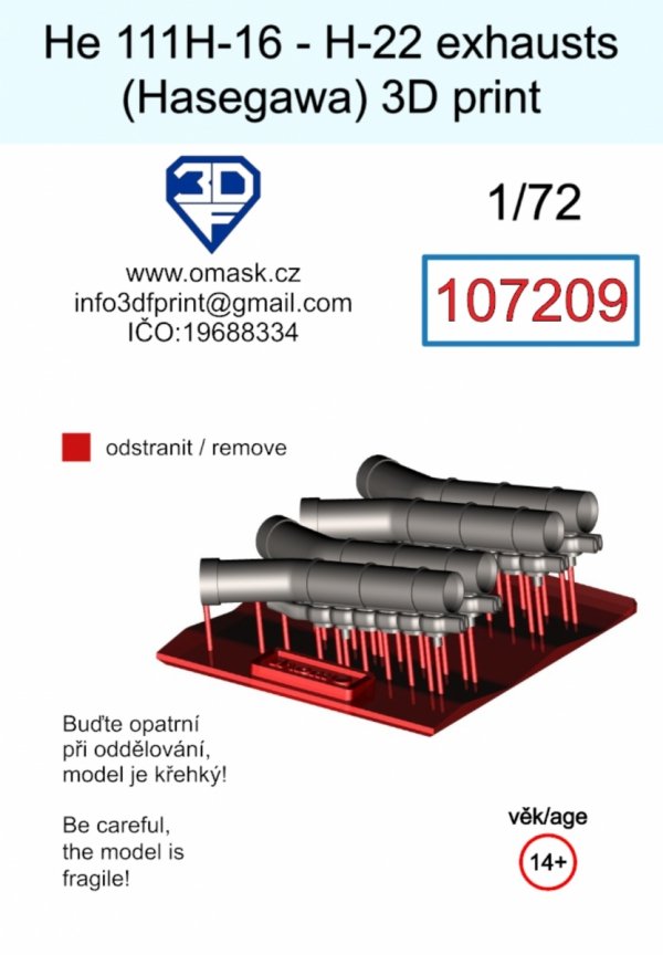 Omask 107209 He 111H-16 - H-22 exhausts (Hasegawa) 3D print 1/72