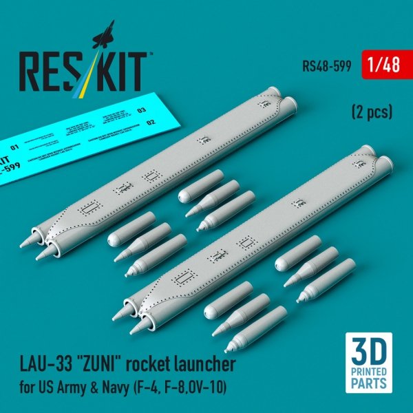 RESKIT RS48-0599 LAU-33 "ZUNI" rocket launcher for US Army &amp; Navy (2 pcs) (F-4, F-8, OV-10) (3D Printed) (1/48)
