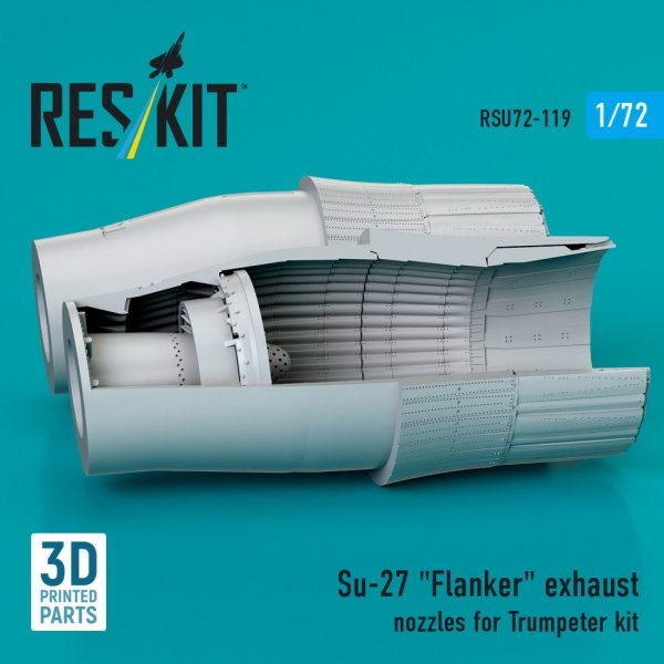 RESKIT RSU72-0119 Su-27 "Flanker" exhaust nozzles for Trumpeter kit (3D Printed) 1/72