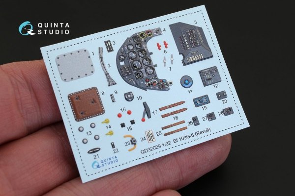 Quinta Studio QD32029 Bf 109G-6 3D-Printed &amp; coloured Interior on decal paper (for Revell kit) 1/32