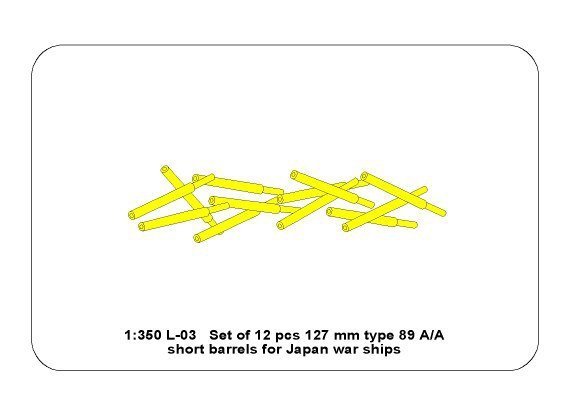 Aber 350L-03 Set of 12 pcs 127mm type 89 A/A short barrels for Japan ships (1:350)