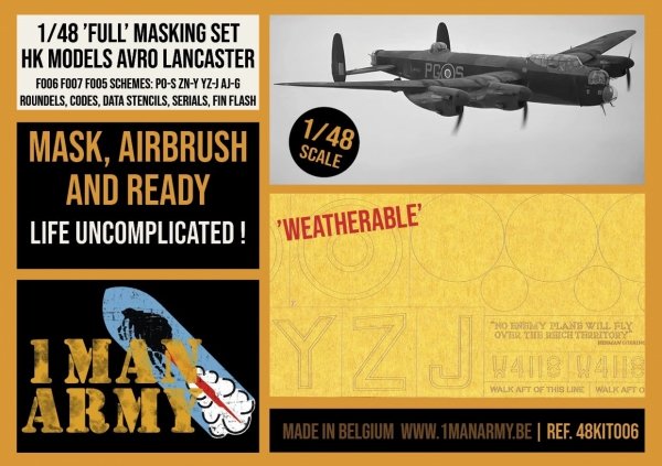 1 Man Army 48KIT006 Full Masking Set Avro Lancaster (HK Models) 1/48