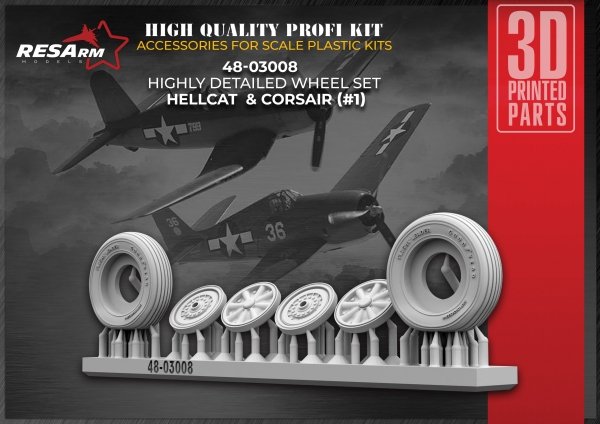 RESArm 48-03008 HELLCAT CORSAIR VAR 1 - Wheels under load (3D resin printing) 1/48