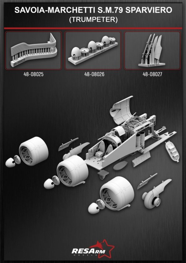 RESARM 48-08000 FULL UPGRADE KIT Savoia Marchetti SM-79 (3D resin printing) 27 pcs 1/48
