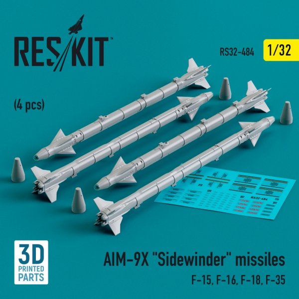 RESKIT RS32-0484 AIM-9X &quot;Sidewinder&quot; missiles (4 pcs) (3D Printed) 1/32