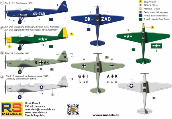 RS Models 92304 Zlin Z-XII Cz. Sport Aircraft 1/72