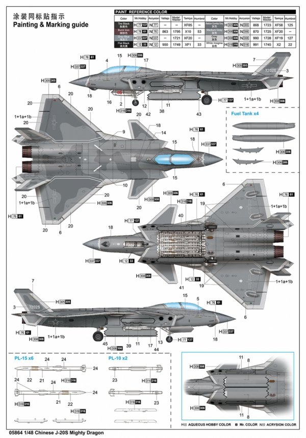Trumpeter 05864 Chinese J-20S Mighty Dragon 1/48