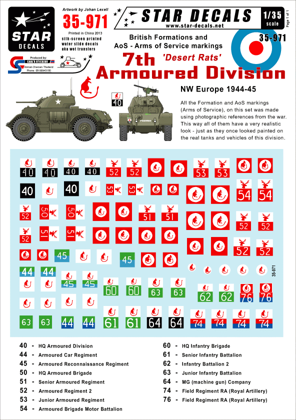 Star Decals 35-971 British 7th Armoured Division 1/35