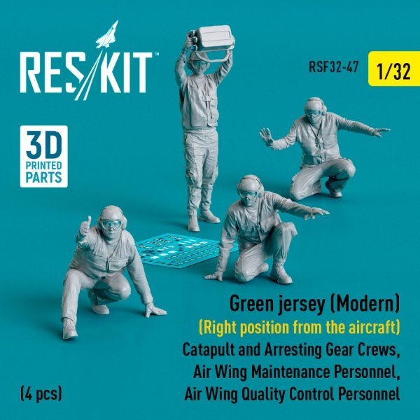 RESKIT RSF32-0047 Green jersey (Modern) (Right position from the aircraft) Catapult and Arresting Gear Crews, Air Wing Maintenance Personnel, Air Wing Quality Control Personnel (4 pcs) (3D Printed) 1/32
