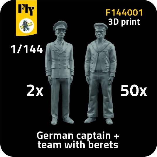 Fly F144001 2x German captain + 50x sailor figures with berets (3D printed) 1/144