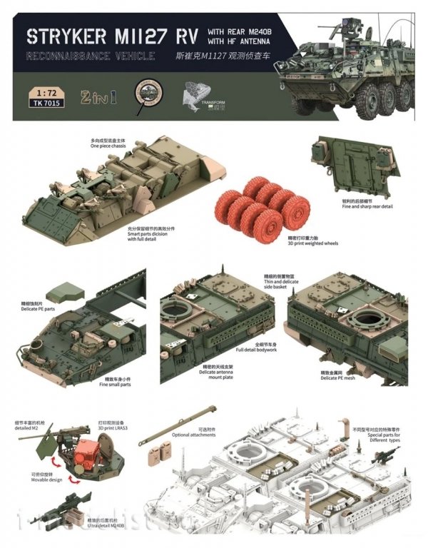 Border Model TK-7015 Stryker M1127 RV with Rear M240B and HF Antenna 1/72
