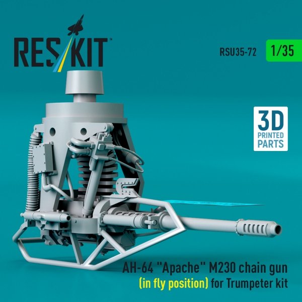 RESKIT RSU35-0072 AH-64 &quot;Apache&quot; M230 chain gun (in fly position) for Trumpeter kit (3D Printed) 1/35