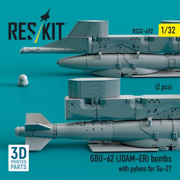 RESKIT RS32-0492 GBU-62 (JDAM-ER) bombs with pylons for Su-27 (2 pcs) (3D Printed) 1/32