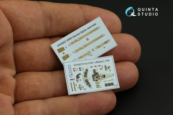 Quinta Studio QD48274 He 51B 3D-Printed &amp; coloured Interior on decal paper (Roden) 1/48