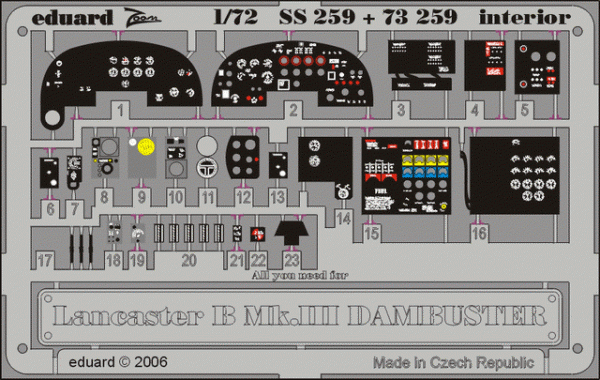 Eduard SS259 Lancaster B Mk. III Dambuster interior 1/72 HASEGAWA