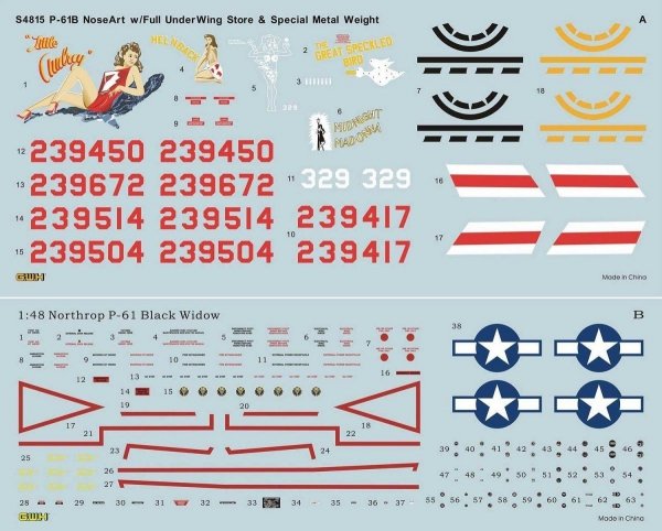 Great Wall Hobby S4815 P-61B Noseart &amp; Weapons 1/48