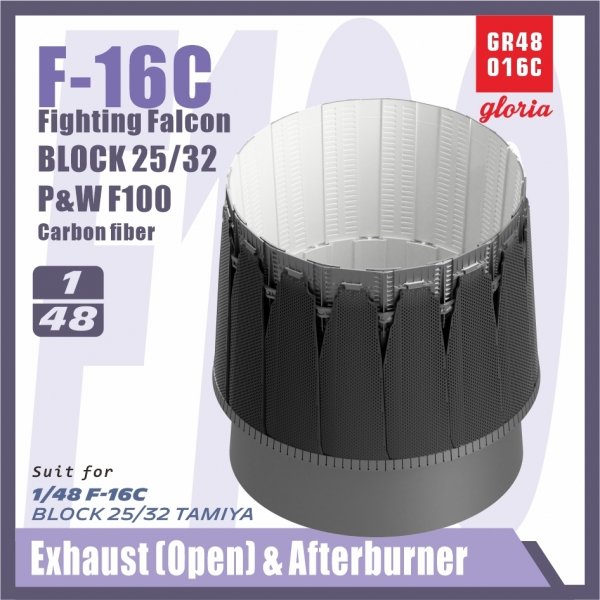 Gloria GR48016C F-16C F110-PW Carbon Fiber Exhaust Nozzle &amp; Afterburner OPEN TAMIYA 1/48