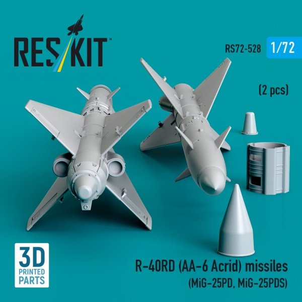 RESKIT RS72-0528 R-40RD (AA-6 &quot;Acrid&quot;) missiles (2 pcs) (3D Printed) 1/72