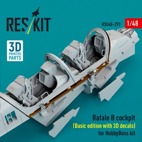 RESKIT RSU48-0293 Rafale B cockpit (Basic edition with 3D decals) for HobbyBoss kit (3D Printed) (1/48)