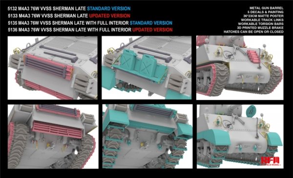 Rye Field Model 5132 M4A3 76W VVSS Sherman Late Standard Version 1/35