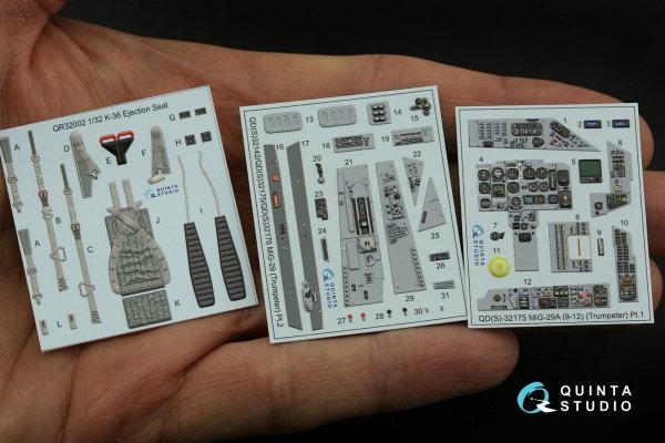Quinta Studio QD32175 MiG-29 9-12 Fulcrum A 3D-Printed &amp; coloured Interior on decal paper (Trumpeter) 1/32