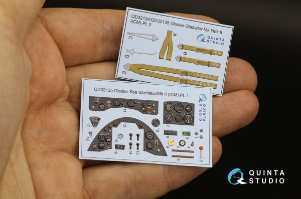 Quinta Studio QD32135 Gloster Gladiator Mk II 3D-Printed &amp; coloured Interior on decal paper (ICM) 1/32