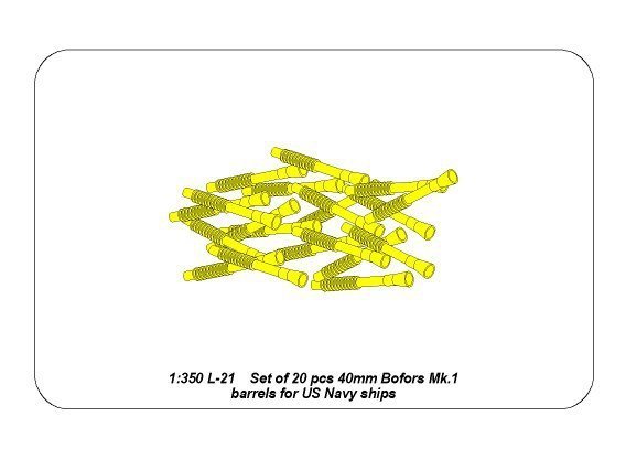 Aber 350L-21 Set of 20 pcs 40 mm Bofors Mk.1 barrels for US Navy ships (1:350)