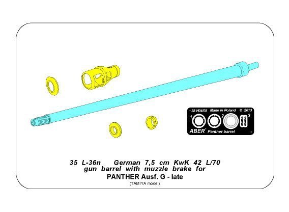 Aber 35L-036n German 7,5cmKwK42L/70 gun barrel with muzzle brake for Panther Ausf. G Late (1:35)