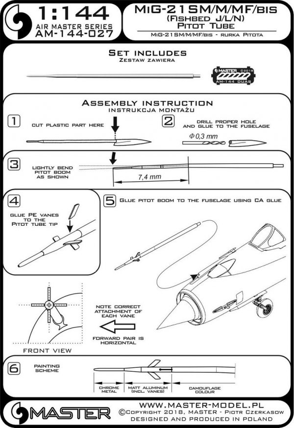 Master AM-144-027 MiG-21 SM/M/MF/bis (Fishbed) - Rurka Pitota 1/144