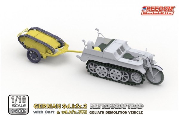 Freedom 16002 GERMAN SD.KFZ.2 KETTENKRAFTRAD &amp; SD.KFZ.302 GOLIATH DEMOLITION VEHICLE 1/16