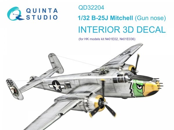 Quinta Studio QD32204 B-25J Mitchell Gun nose 3D-Printed &amp; coloured Interior on decal paper (HK models) 1/32