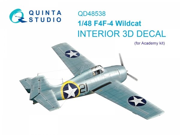 Quinta Studio QD48538 F4F-4 Wildcat 3D-Printed &amp; coloured Interior on decal paper (Academy) 1/48