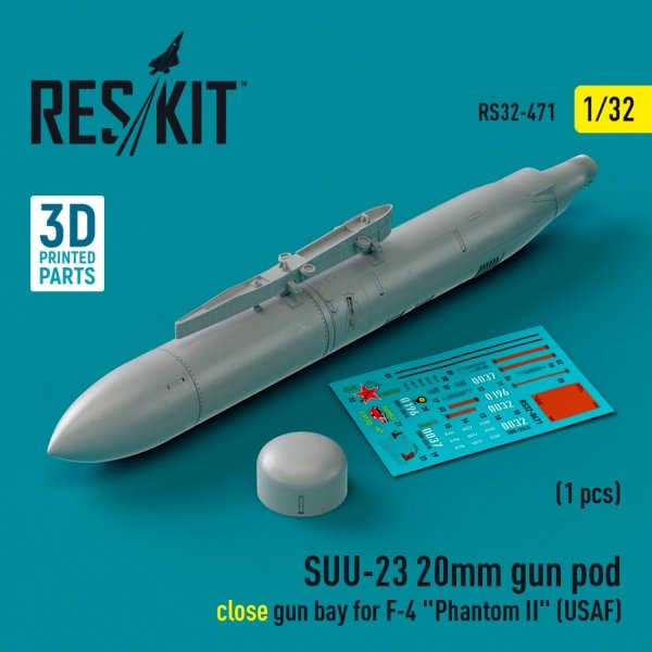 RESKIT RS32-0471 SUU-23 20mm gun pod (close gun bay) for F-4 &quot;Phantom II&quot; (USAF) (1 pcs) (3D Printed) 1/32