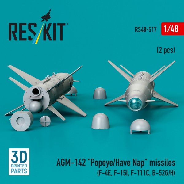 RESKIT RS48-0517 AGM-142 &quot;Popeye/Have Nap&quot; missiles (2 pcs) (3D Printed) 1/48
