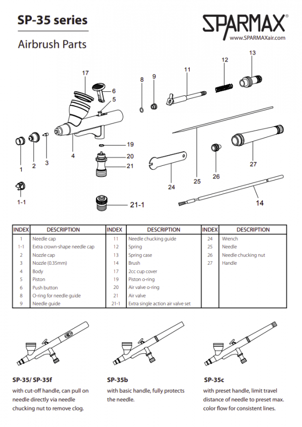 Sparmax SP-35C Airbrush - Nozzle 0.35 mm