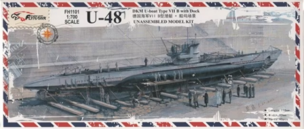 FlyHawk Model FH1101 U-boat Type VII B DKM U-48 w/Dock 1/700