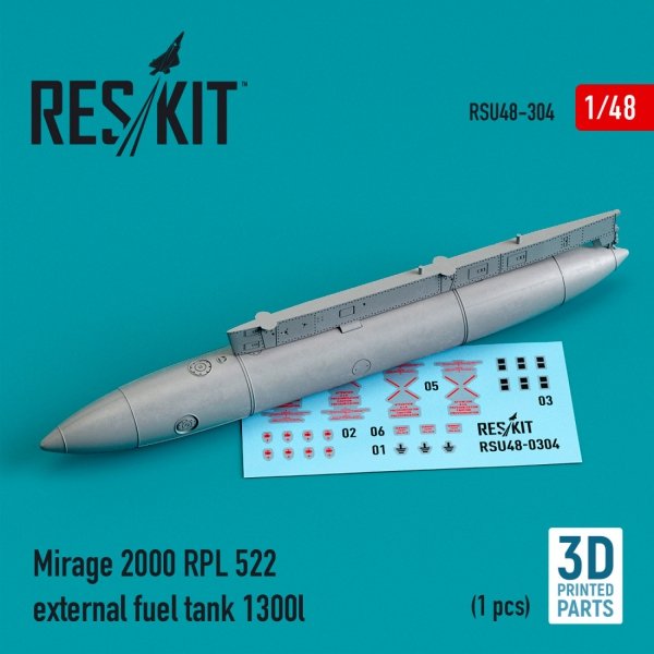 RESKIT RSU48-0304 MIRAGE 2000 RPL 522 EXTERNAL FUEL TANK 1300LT (3D PRINTED) 1/48